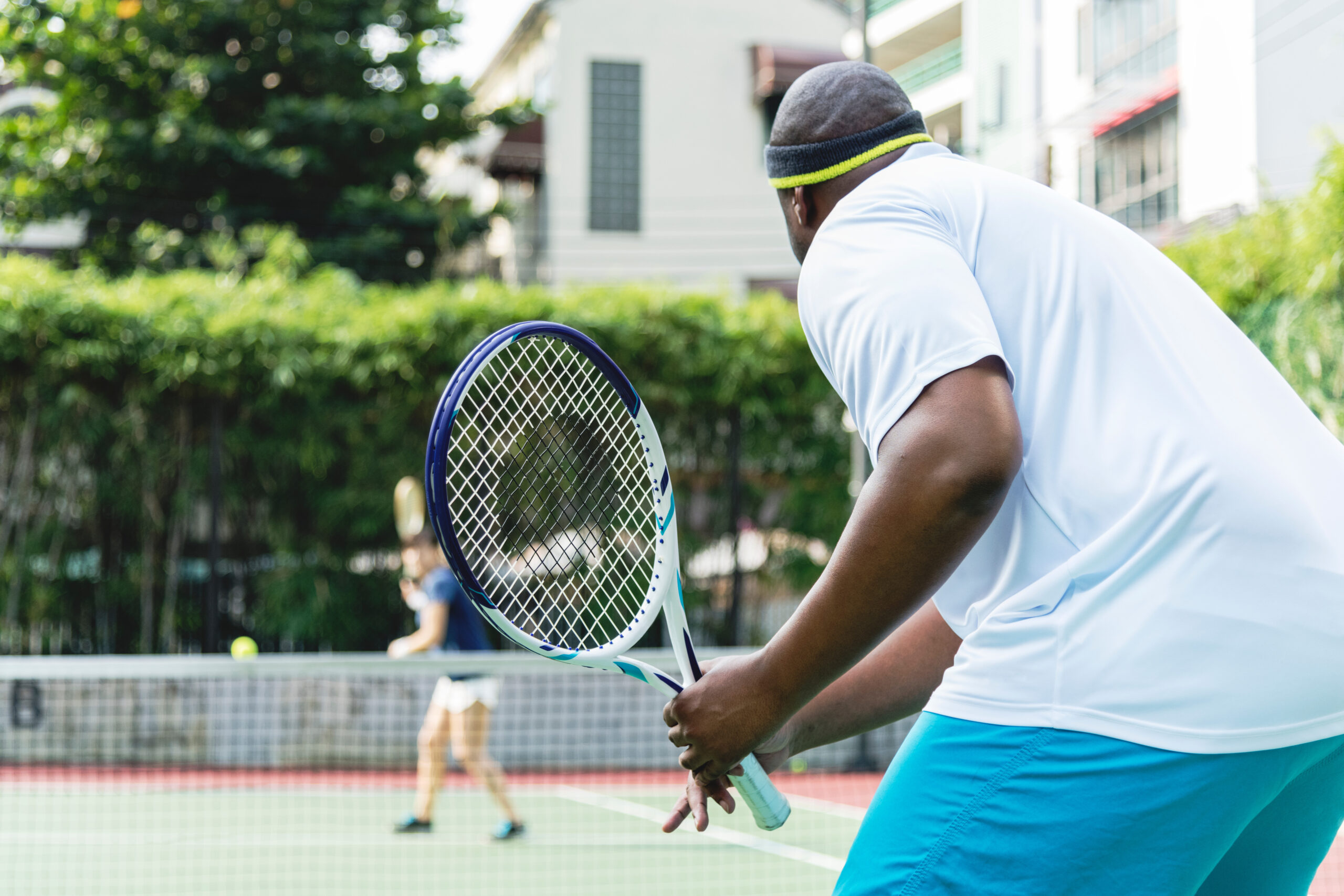 Two players in a tennis match